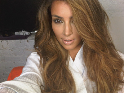 long blonde hair with dark brown. Kim Kardashian in dark brown